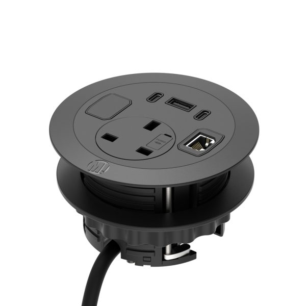 Solo Plus In-Surface Power + Charge, 1 x Power Socket, 1 x USB-A + 2 x USB-C Charge, 1 x Blank Insert, 1 x HDMI Port