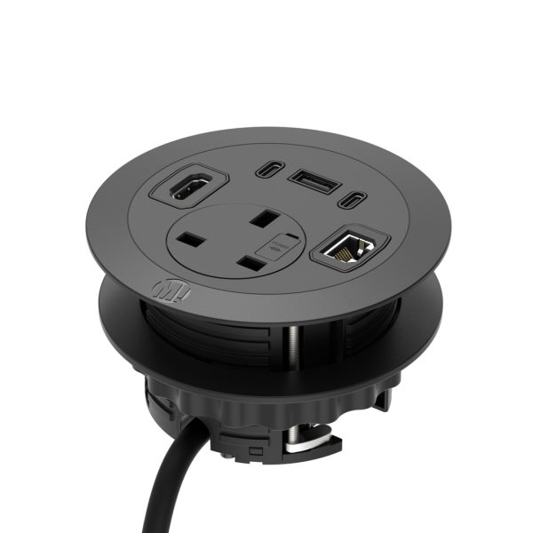 Solo Plus In-Surface Power + Charge, 1 x Power Socket, 1 x USB-A + 2 x USB-C Charge, 1 x Cat6 Data Port, 1 x HDMI Port