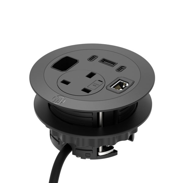 Solo Plus In-Surface Power + Charge, 1 x Power Socket, 1 x USB-A + 2 x USB-C Charge, 1 x HDMI Port