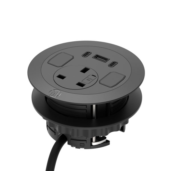 Solo Plus In-Surface Power + Charge, 1 x Power Socket, 1 x USB-A + 2 x USB-C Charge, 2 x Blank Inserts