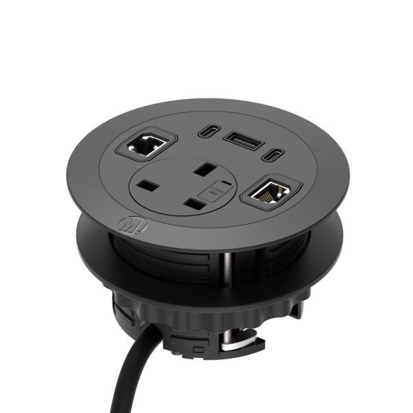 Solo Plus In-Surface Power + Charge, 1 x Power Socket, 1 x USB-A + 2 x USB-C Charge, 2 x Cat6 Data Ports