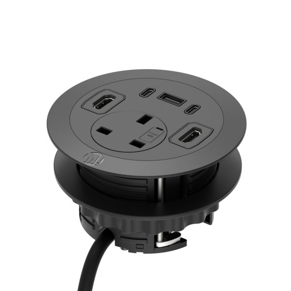 Solo Plus In-Surface Power + Charge, 1 x Power Socket, 1 x USB-A + 2 x USB-C Charge, 2 x HDMI Ports