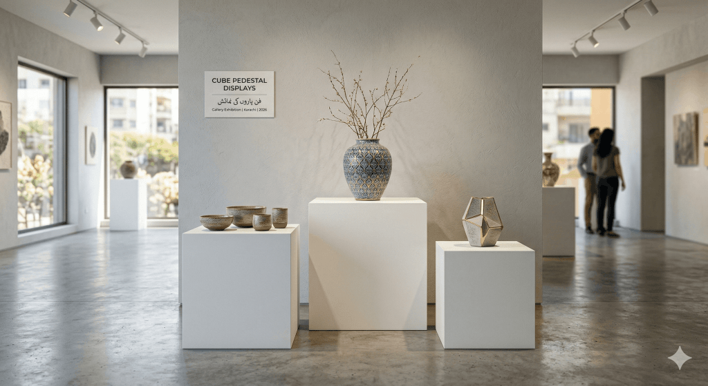 cube pedestal display stand for product showcase